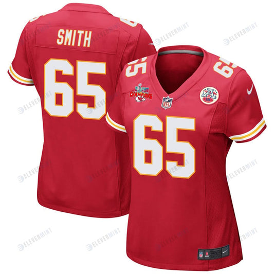 Trey Smith 65 Kansas City Chiefs Super Bowl LVII Champions 3 Stars Women Game Jersey - Red