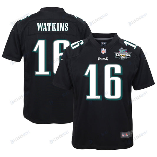 Quez Watkins 16 Philadelphia Eagles Super Bowl LVII Champions 2 Stars Youth Game Jersey - Black