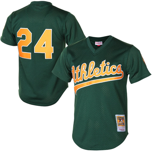 Rickey Henderson Oakland Athletics Mitchell & Ness 1998 Cooperstown Mesh Batting Practice Jersey - Green