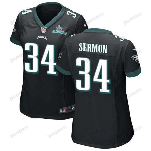 Trey Sermon 34 Philadelphia Eagles Super Bowl LVII Champions Women Game Jersey - Black