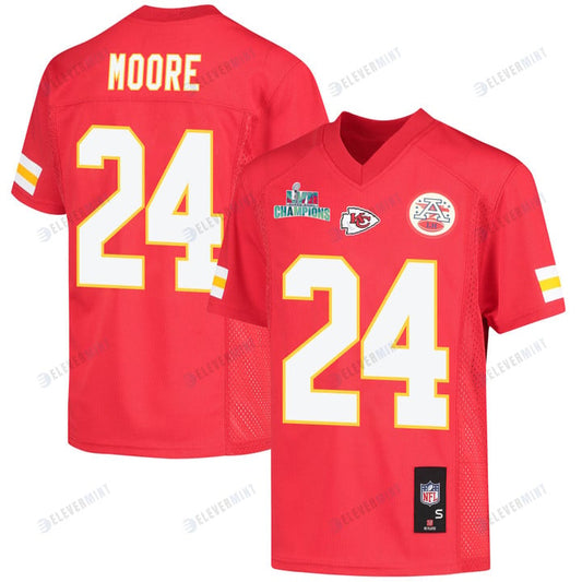 Skyy Moore 24 Kansas City Chiefs Super Bowl LVII Champions Youth Game Jersey - Red