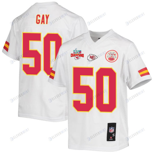 Willie Gay 50 Kansas City Chiefs Super Bowl LVII Champions 3 Stars Youth Game Jersey - White