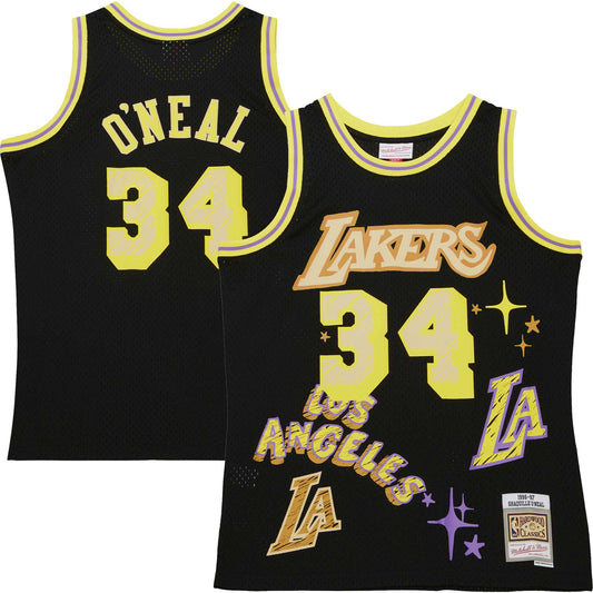 Shaquille O'Neal Los Angeles Lakers Mitchell & Ness 1996/97 Swingman Sidewalk Sketch Jersey - Black