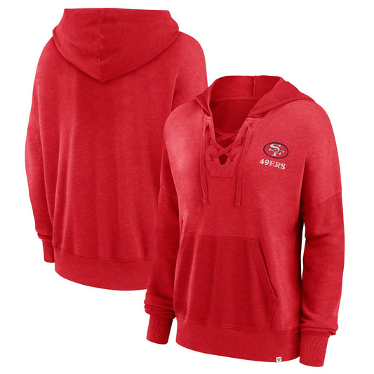 San Francisco 49ers Fanatics Branded Women's Heritage Snow Wash French Terry Lace-UpPullover Hoodie - Scarlet