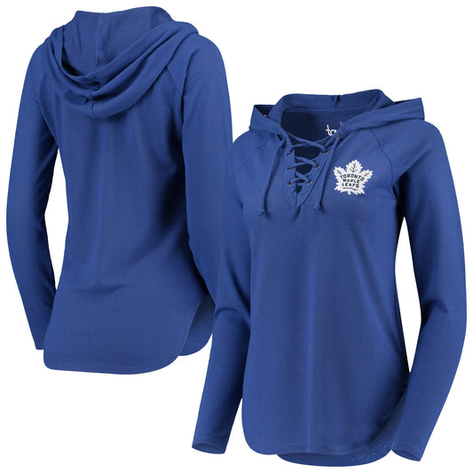 Toronto Maple Leafs Touch Women's Soaring Puck Pullover Lace-Up V-Neck Hoodie - Blue