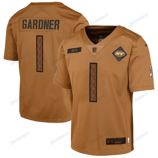 Ahmad Sauce Gardner 1 New York Jets 2023 Salute To Service Limited YOUTH Jersey - Brown