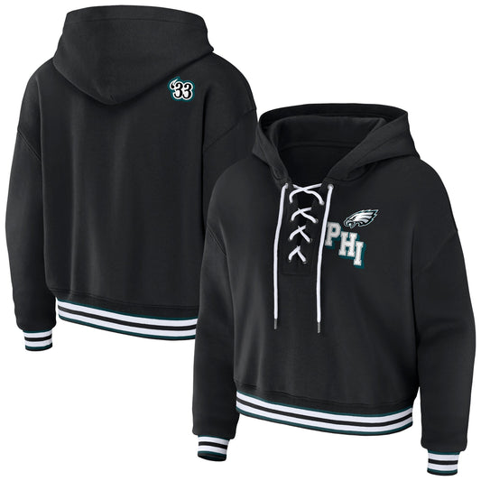 Philadelphia Eagles WEAR by Erin Andrews Women's Lace-Up Pullover Hoodie - Black